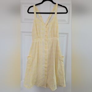 Modcloth Yellow Button-Down Sleeveless Dress, Pockets, Textured, X Straps